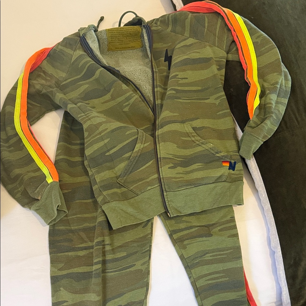 Aviator Nation Camouflage Hoodie and Joggers Set with Stripes- size medium.